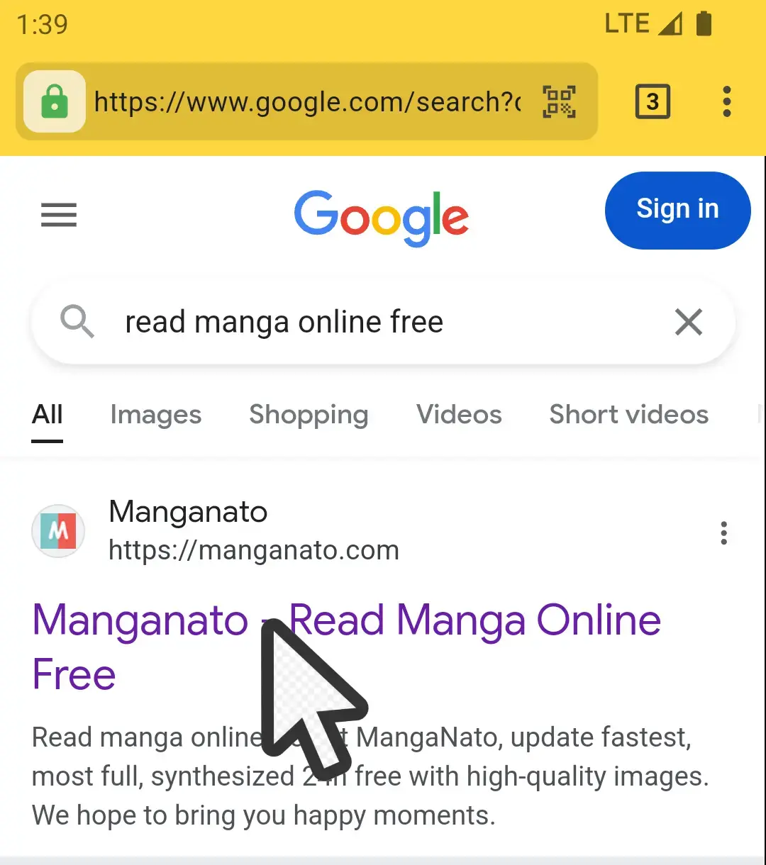 Screenshot of manga site search result